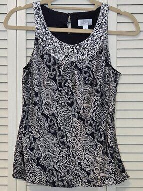 Ann Taylor LOFT Sleeveless Top with Beaded Neckline - Size 6P